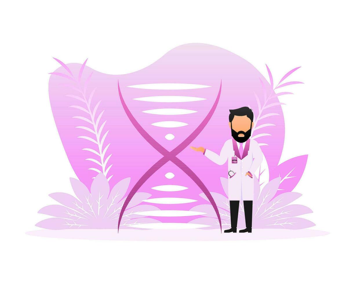 DNA structure, testing. DNA researchers making. Vector illustration.