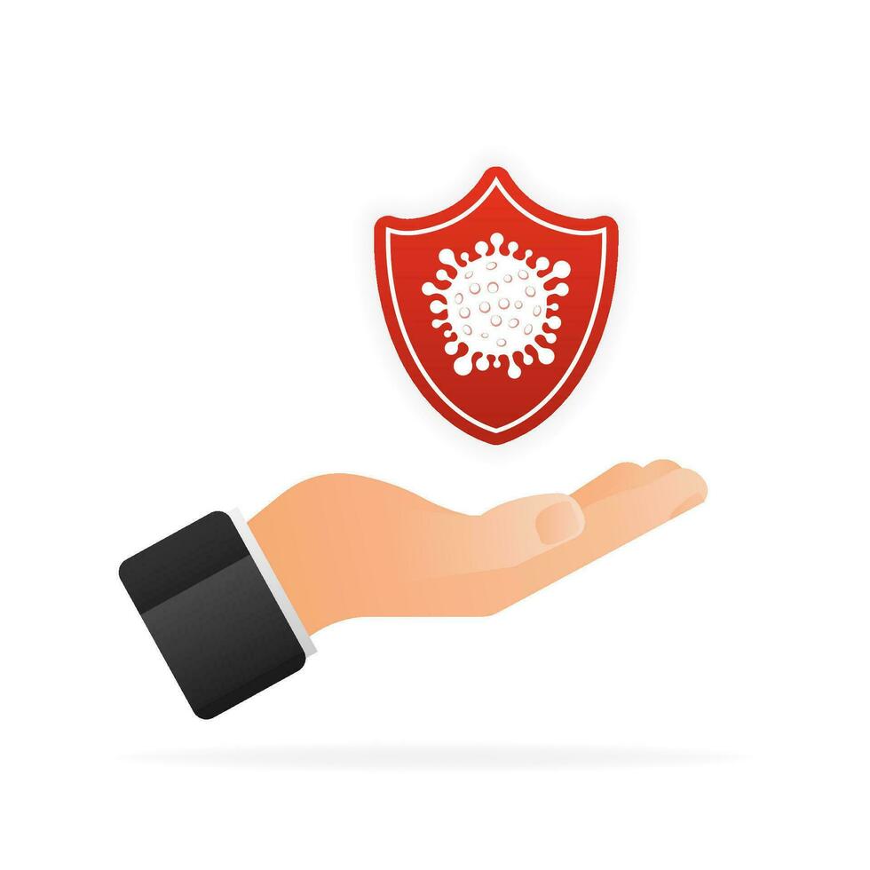 Virus protection. Virus germs. Security shield. Immune system. People vaccination. Vector illustration.