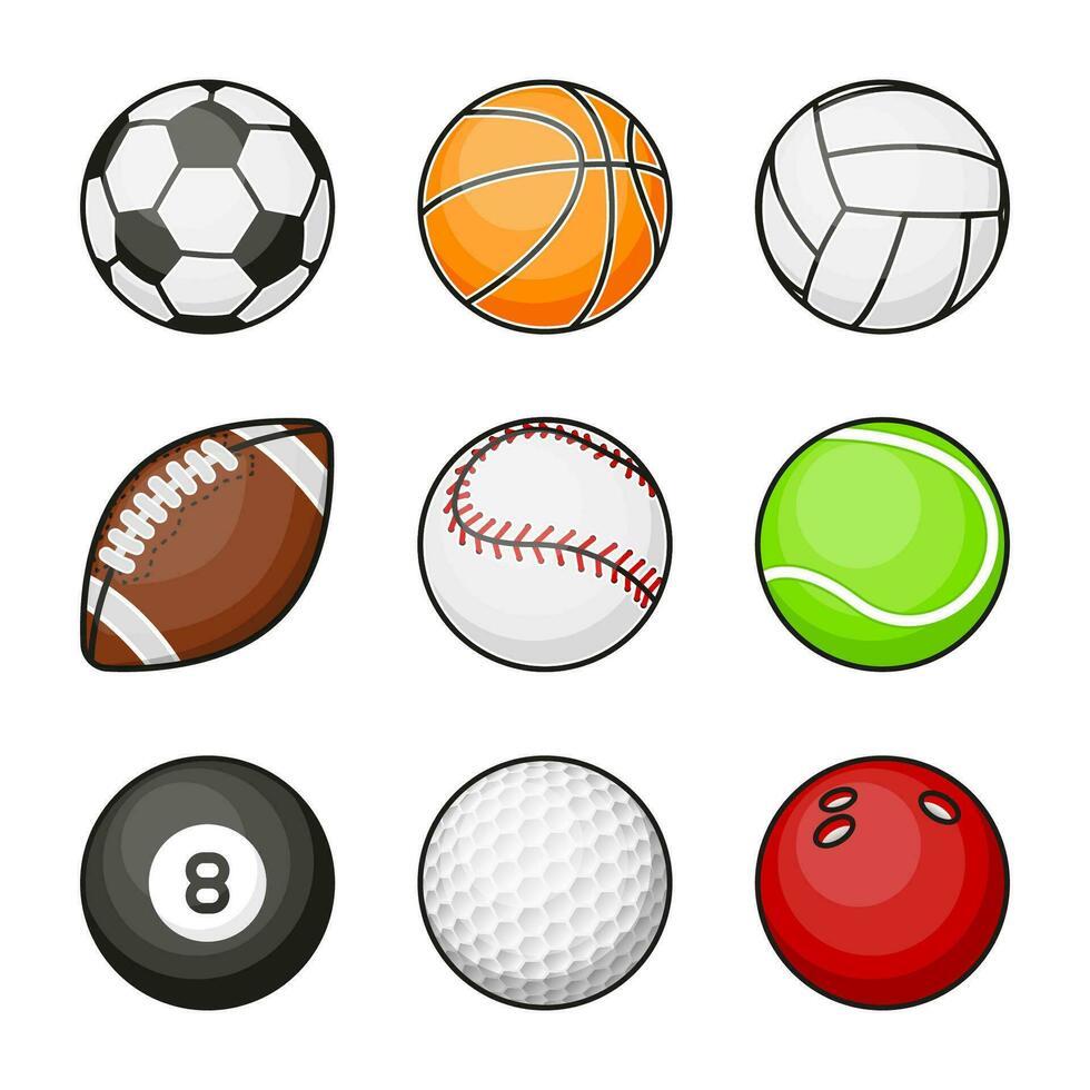 Deportes pelota recopilación. todas juegos pelotas. vector ilustración
