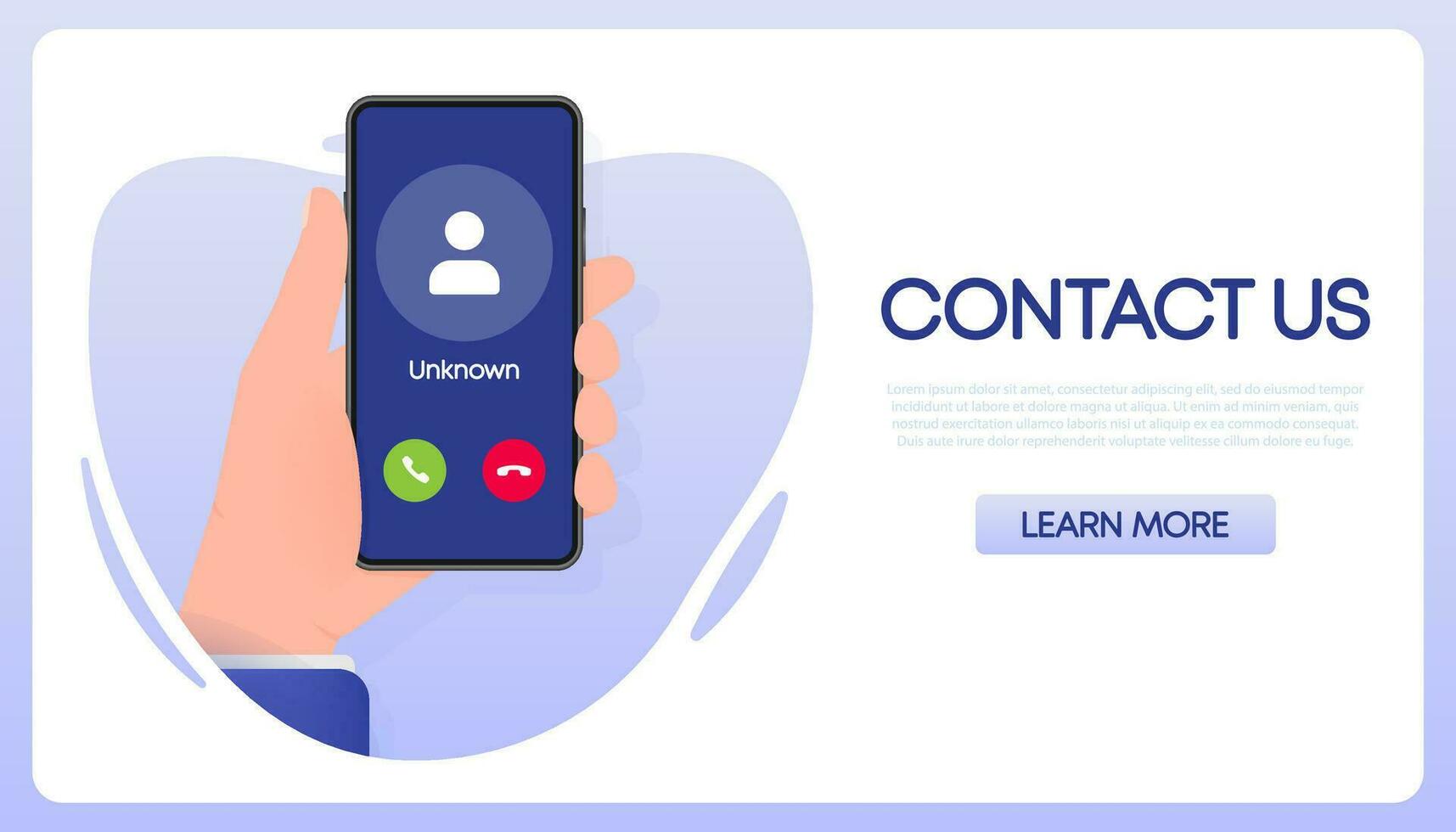 Hand holds phone with call Incoming video call on screen on white background. Vector illustration.