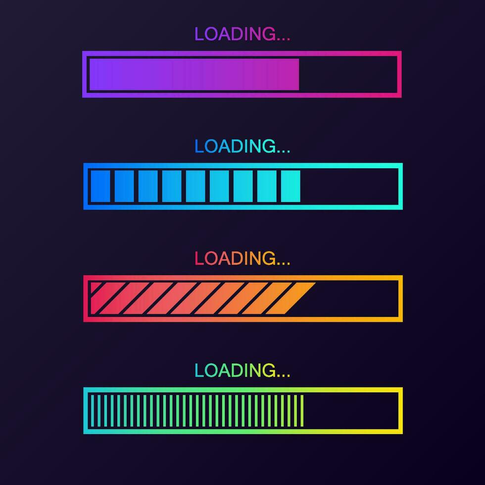 Vector progress loading bar set. Process indicator.