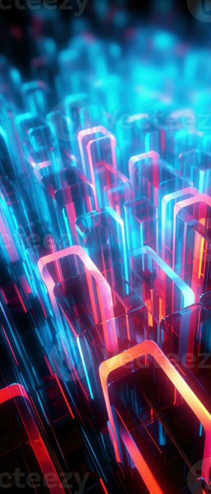 AI generated Explore the virtual world with this 3D abstract background. The futuristic architecture and cyber connections. photo