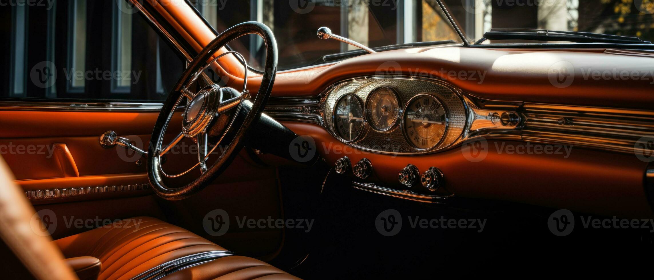 AI generated Luxury car interior with tan leather seats, classic elegance. AI generative. photo