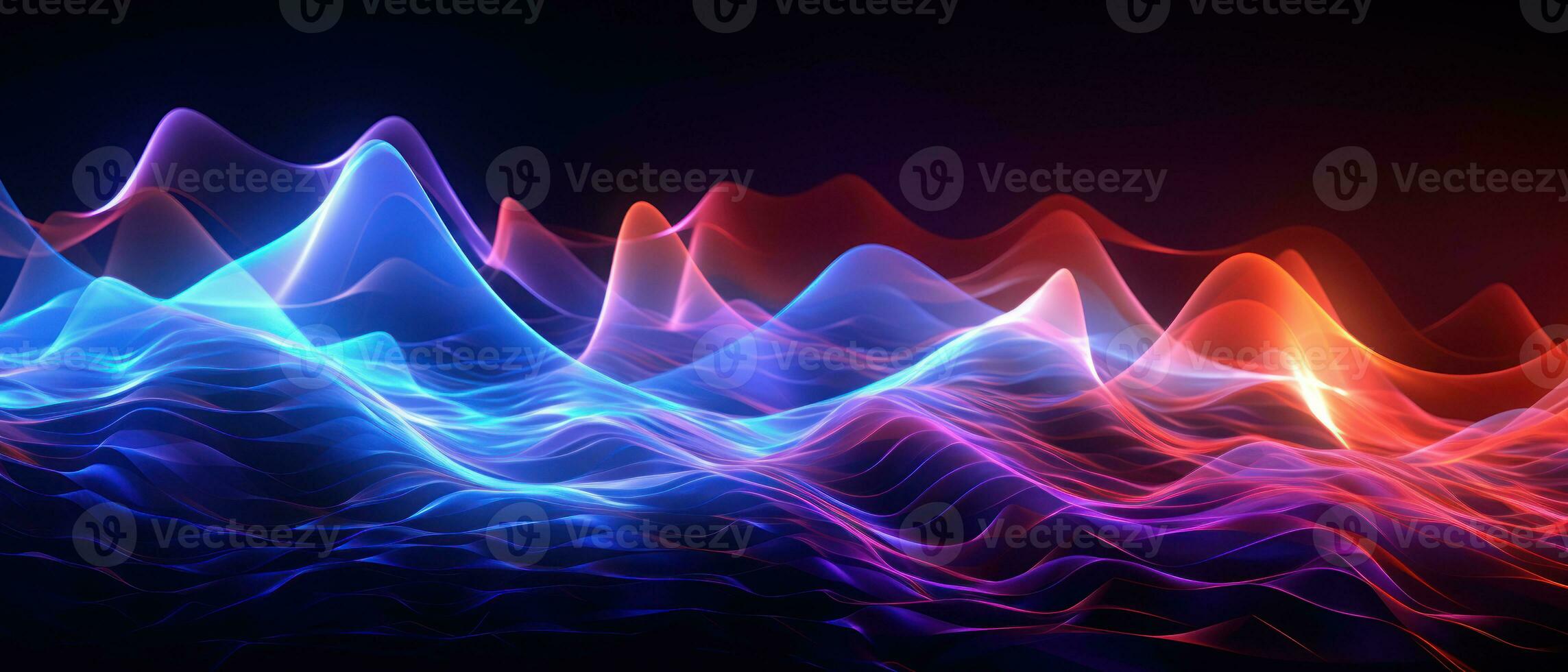 AI generated Vibrant purple and orange waves dance across a dark expanse. AI generative. photo