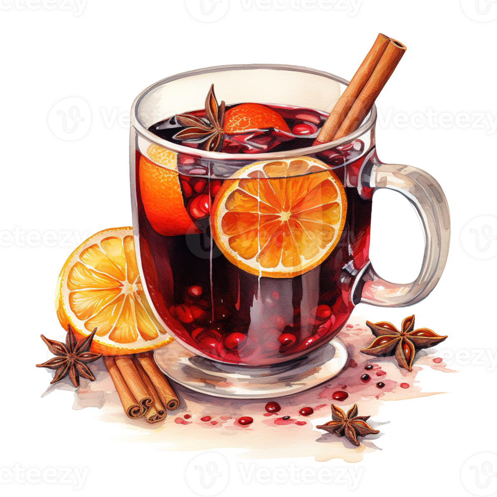 AI generated Mulled Wine, Beverages Illustration. Watercolor Style. AI Generated png