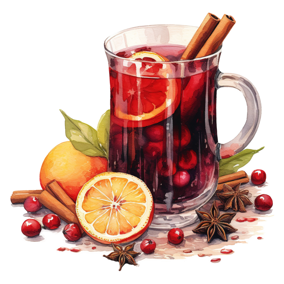 AI generated Mulled Wine, Beverages Illustration. Watercolor Style. AI Generated png