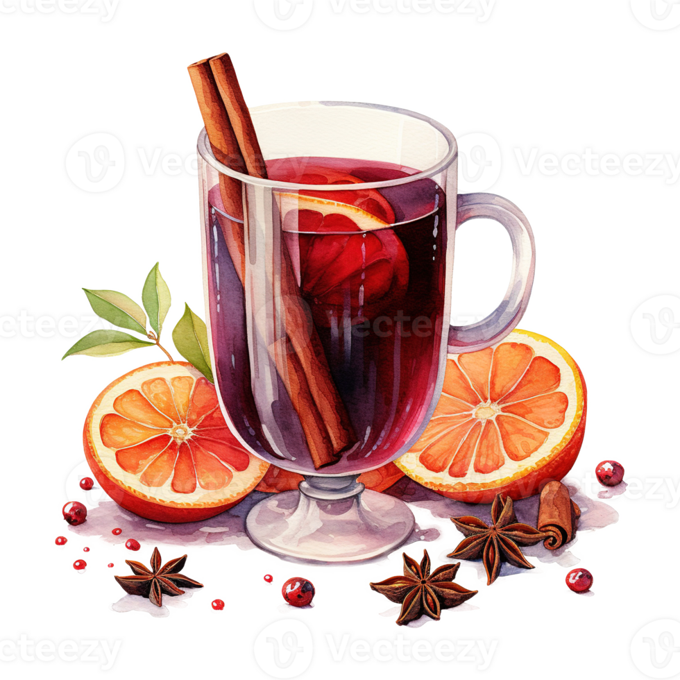 AI generated Mulled Wine, Beverages Illustration. Watercolor Style. AI Generated png