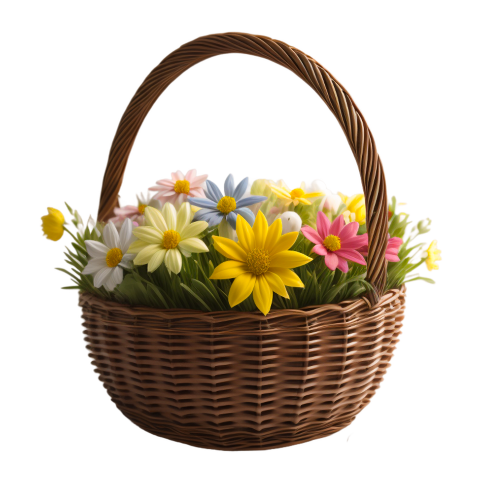 AI generated Fresh attractive flowers in wicker basket png