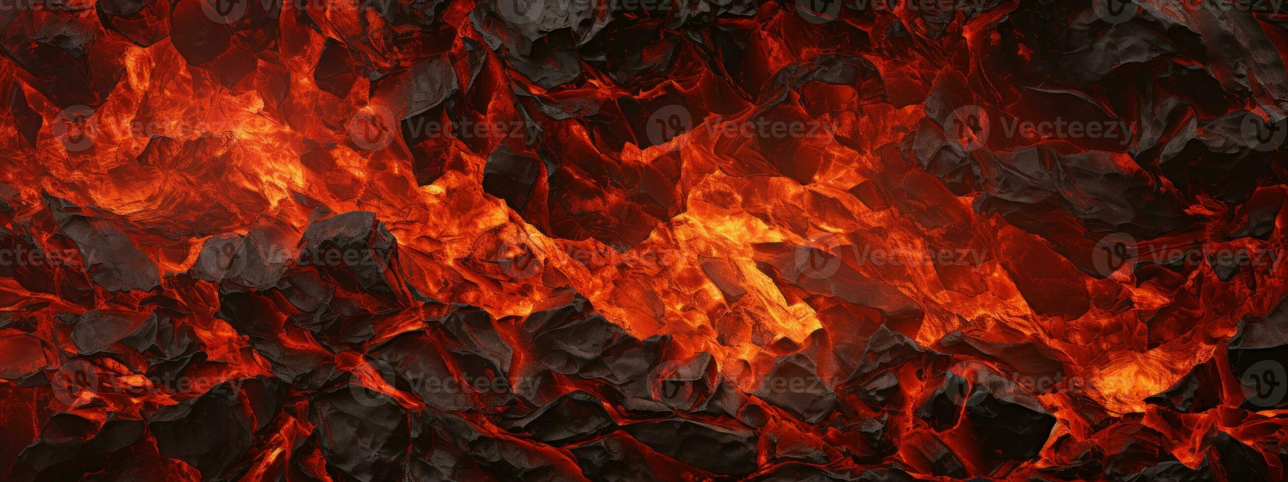 AI generated Intense close-up of lava flow and charcoal fire. AI generative. photo