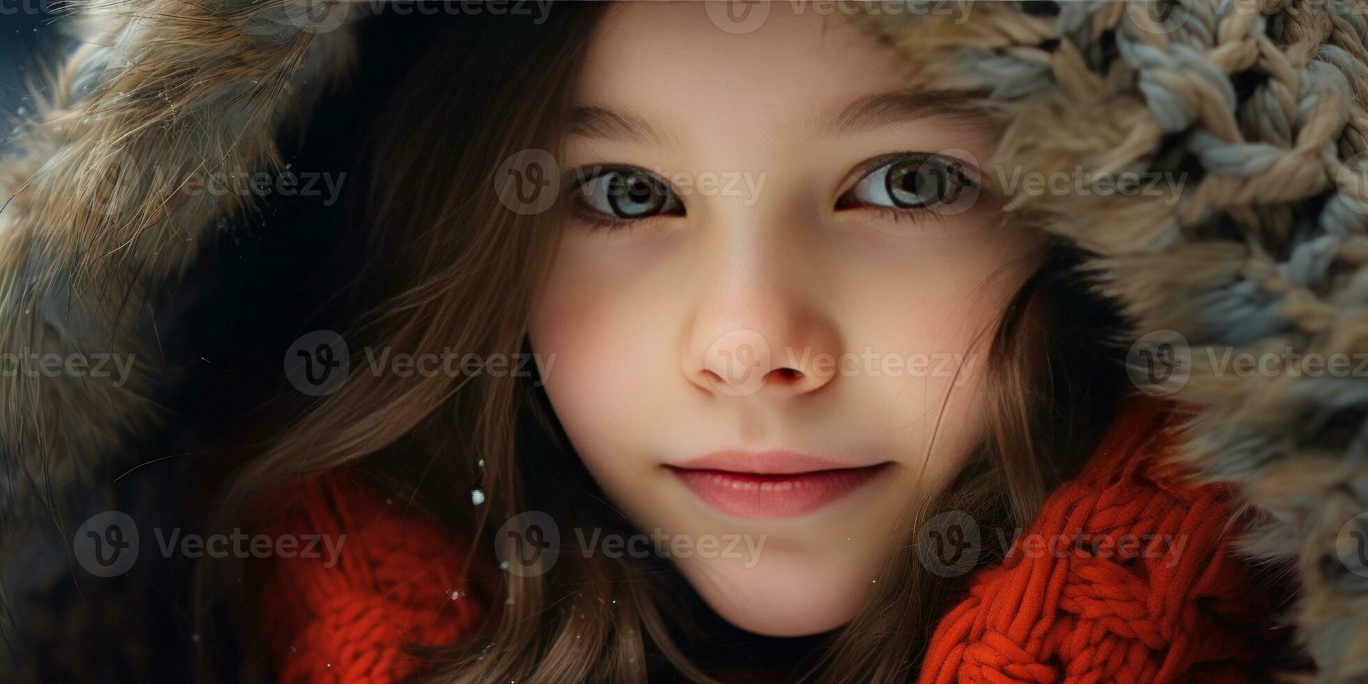 AI generated Girl in winter coat and orange scarf. AI generative. photo