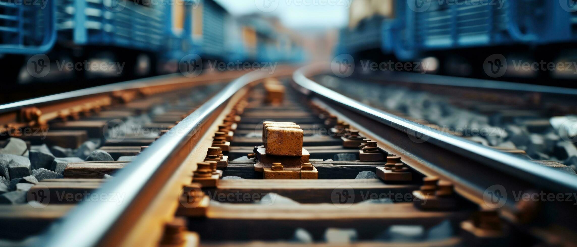 AI generated Close-up of train tracks. AI generative. photo