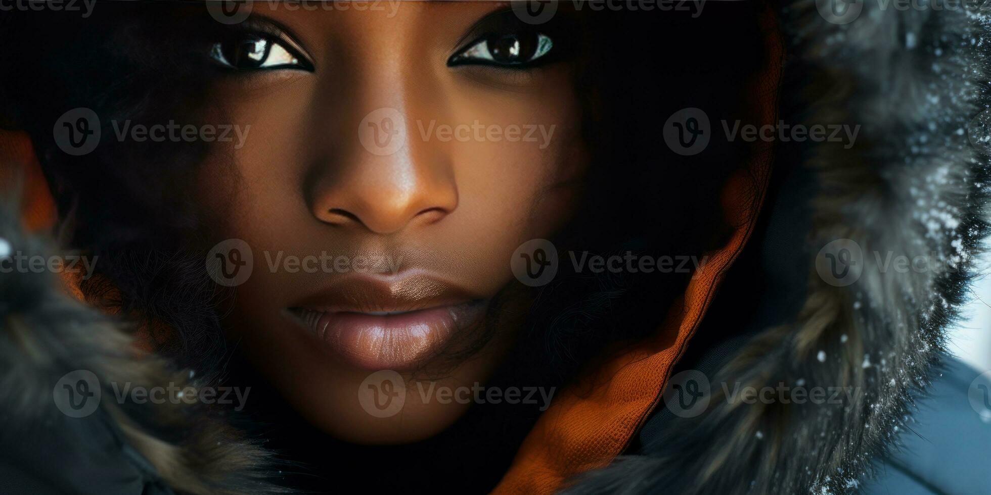 AI generated Ethereal beauty in winter, Woman with striking eyes. AI generative. photo