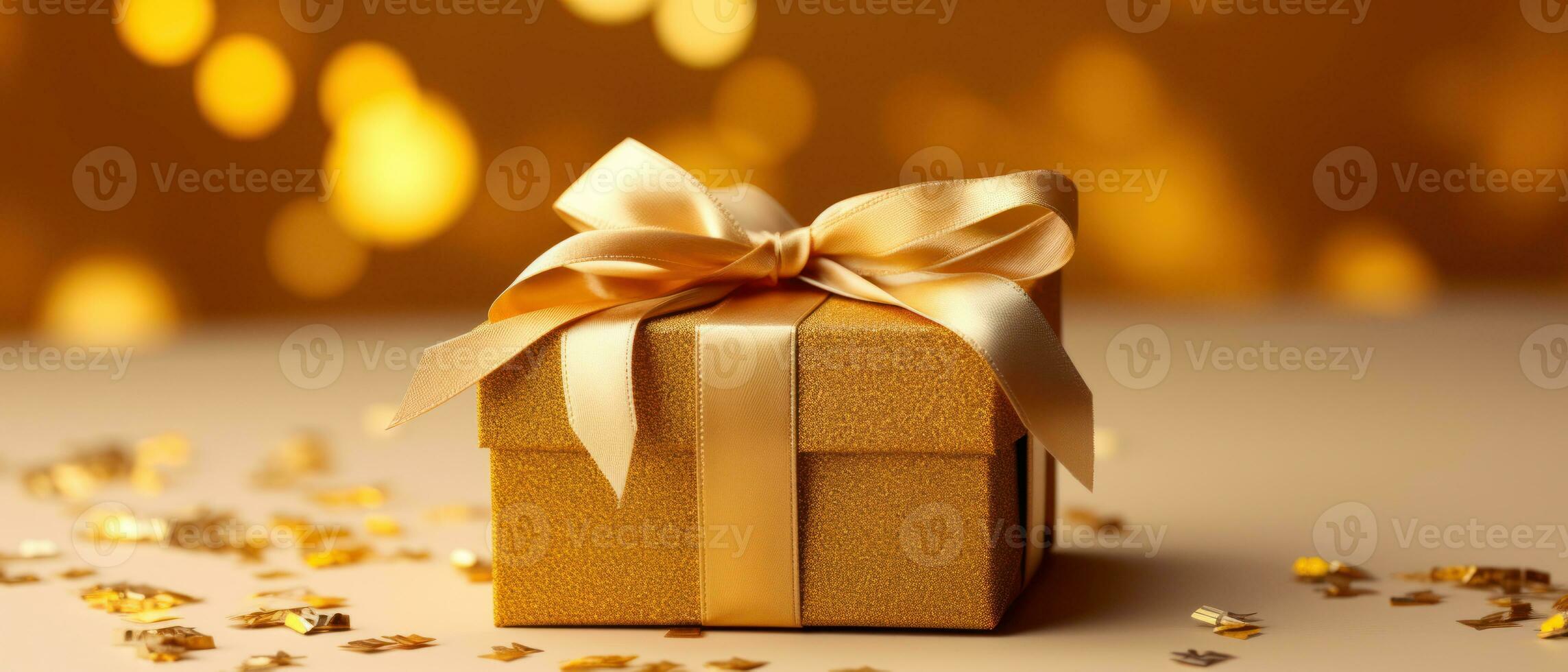 AI generated Enchanting yellow gift box surrounded by confetti. AI generative. photo