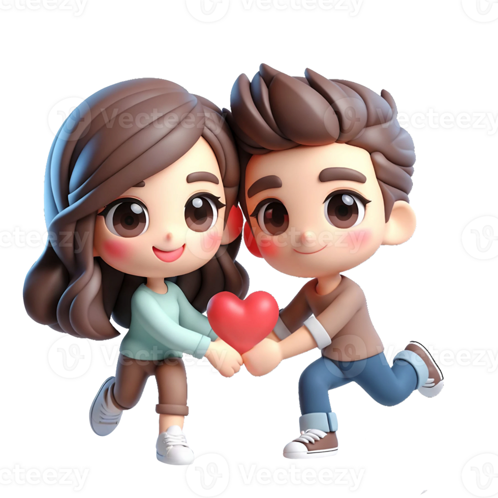 AI generated Couple of lovers in cartoon style on transparent background. png