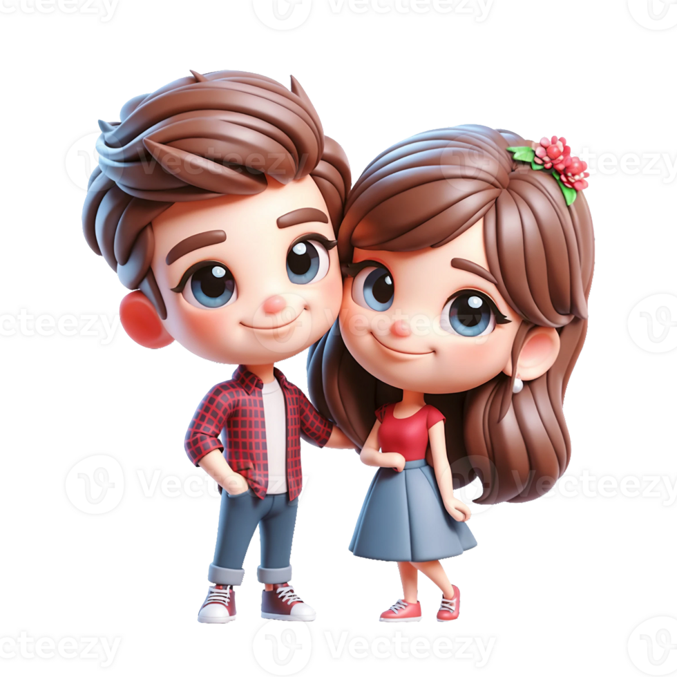 AI generated Couple of lovers in cartoon style on transparent background. png