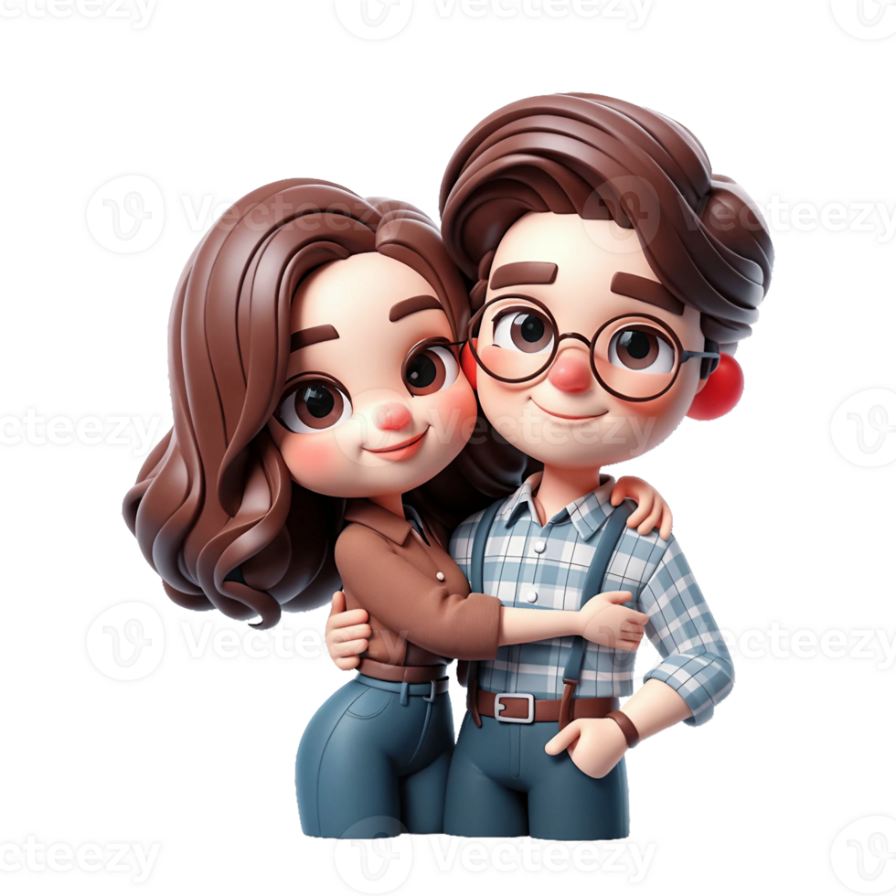 ai generado Pareja de amantes en dibujos animados estilo en transparente antecedentes. png