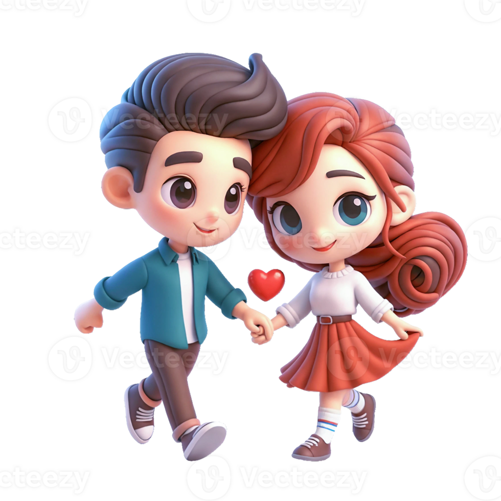 AI generated Couple of lovers in cartoon style on transparent background. png