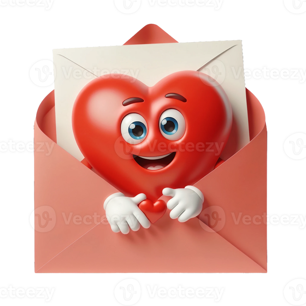 AI generated Open pink envelope revealing white card with big red heart on transparent background. png