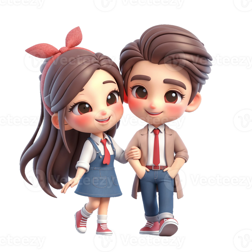 AI generated Couple of lovers in cartoon style on transparent background. png