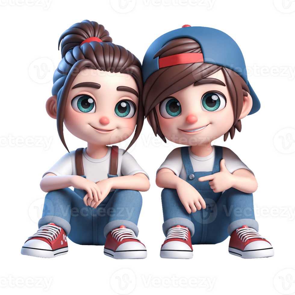 AI generated Couple of lovers in cartoon style on transparent background. png