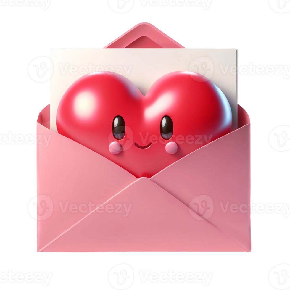 AI generated Open pink envelope revealing white card with big red heart on transparent background. png