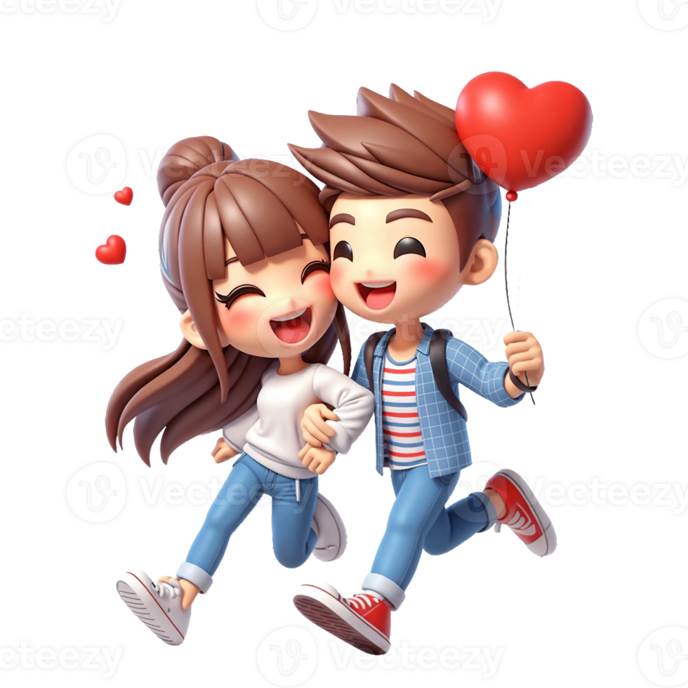 AI generated Couple of lovers in cartoon style on transparent background. png