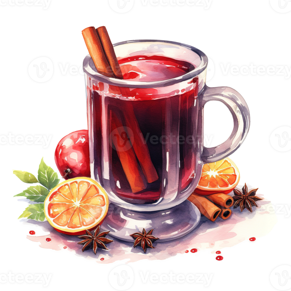 AI generated Mulled Wine, Beverages Illustration. Watercolor Style. AI Generated png