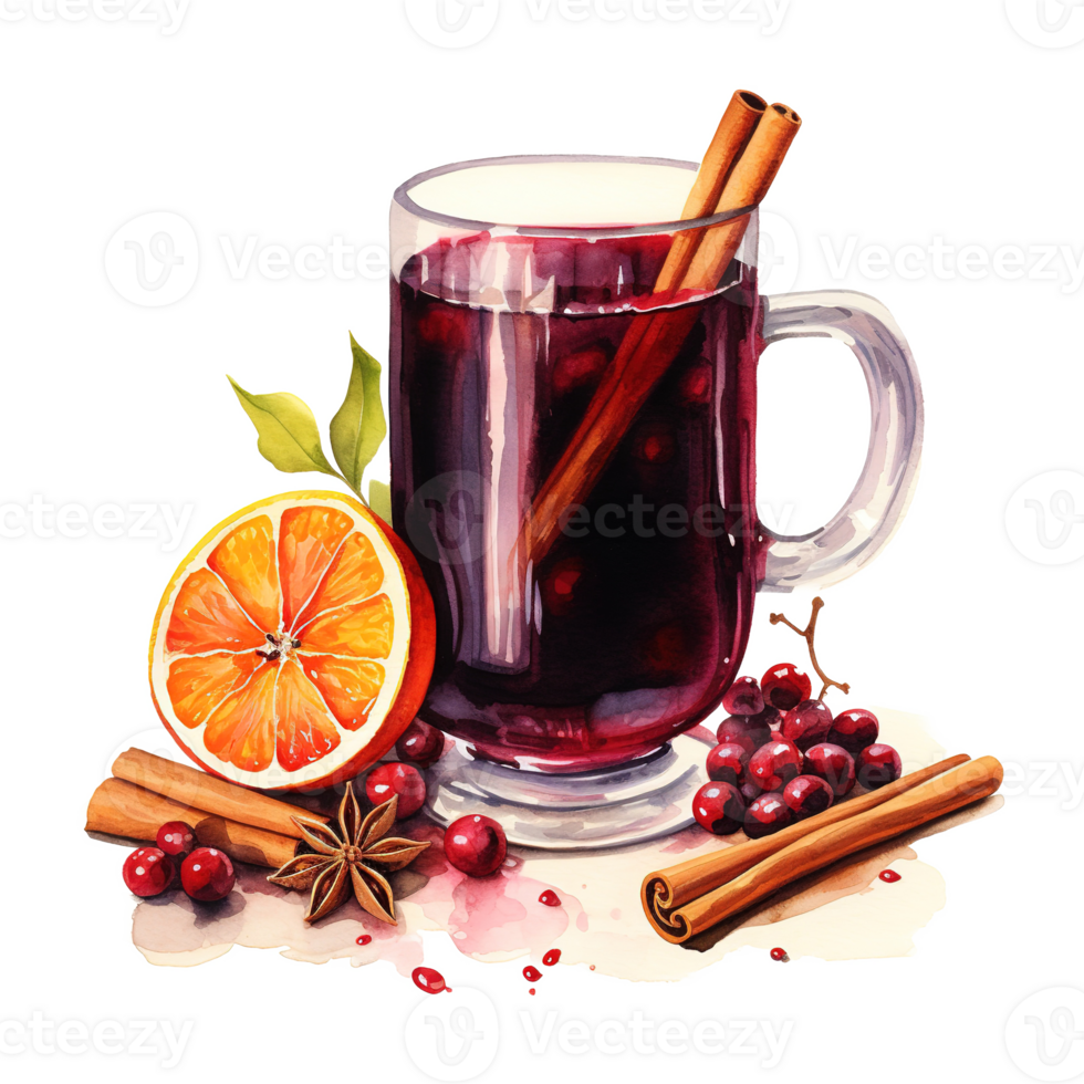 AI generated Mulled Wine, Beverages Illustration. Watercolor Style. AI Generated png