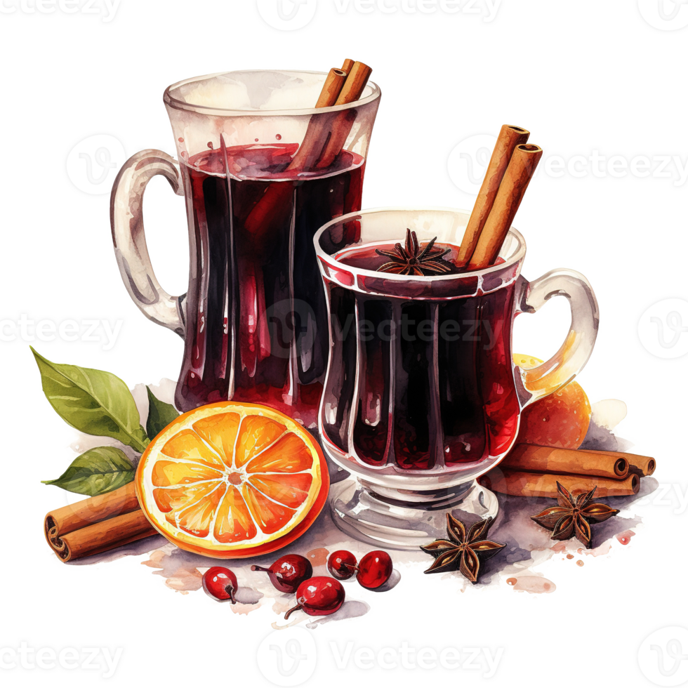 AI generated Mulled Wine, Beverages Illustration. Watercolor Style. AI Generated png