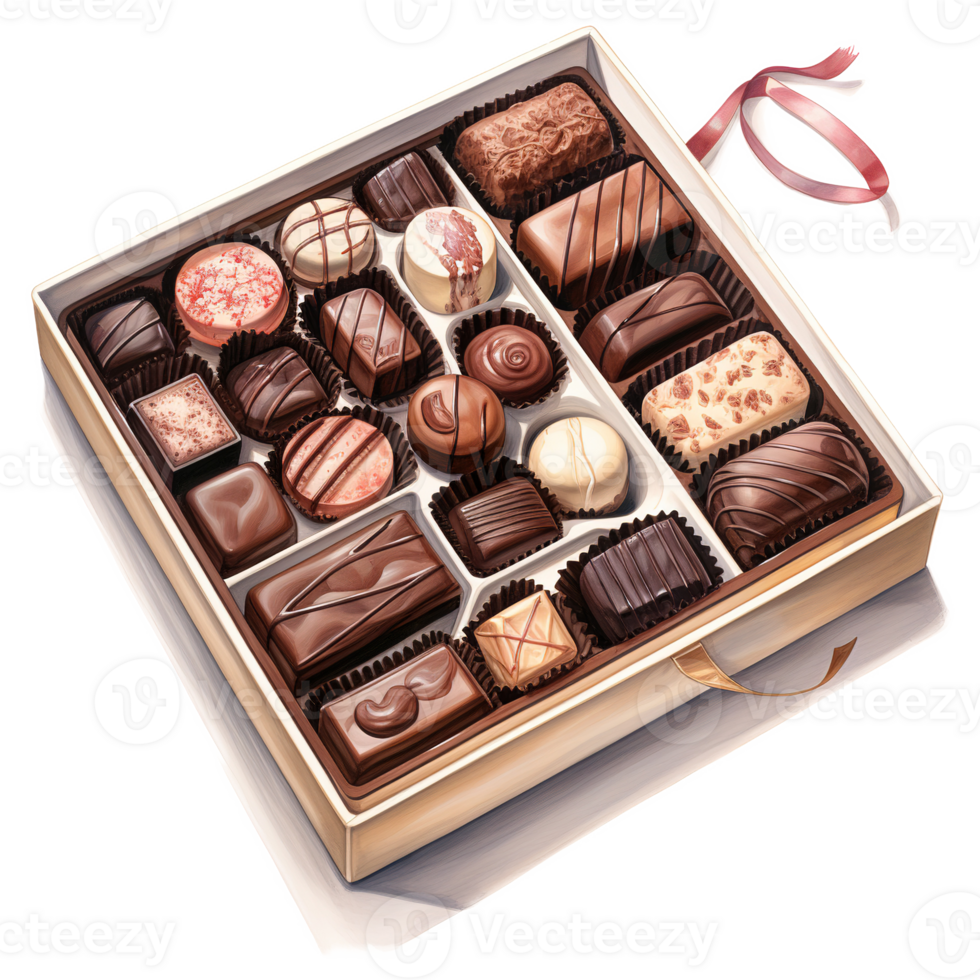 AI generated Assorted Box of Chocolate, Foods Illustration. Watercolor Style. AI Generated png