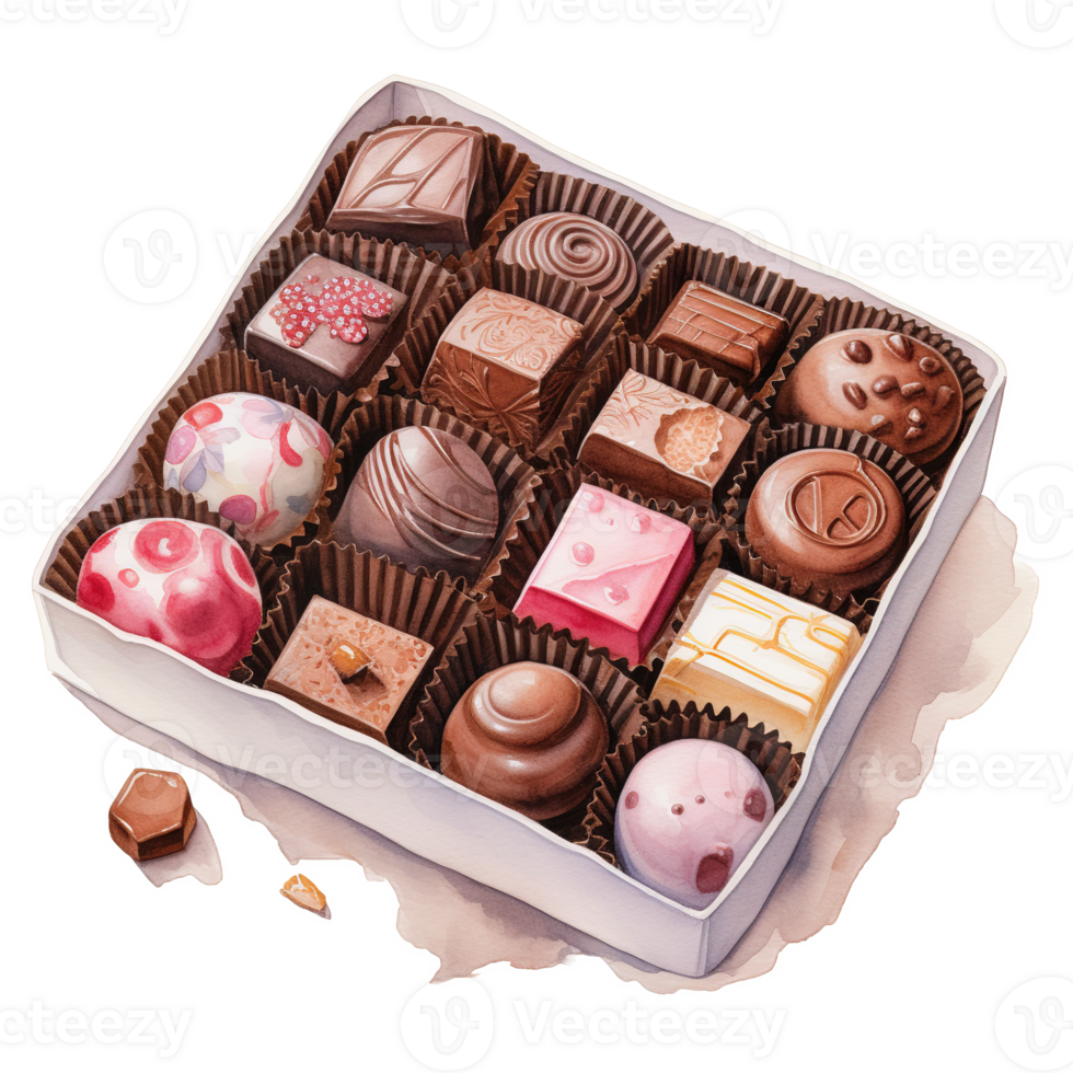 AI generated Assorted Box of Chocolate, Foods Illustration. Watercolor Style. AI Generated png