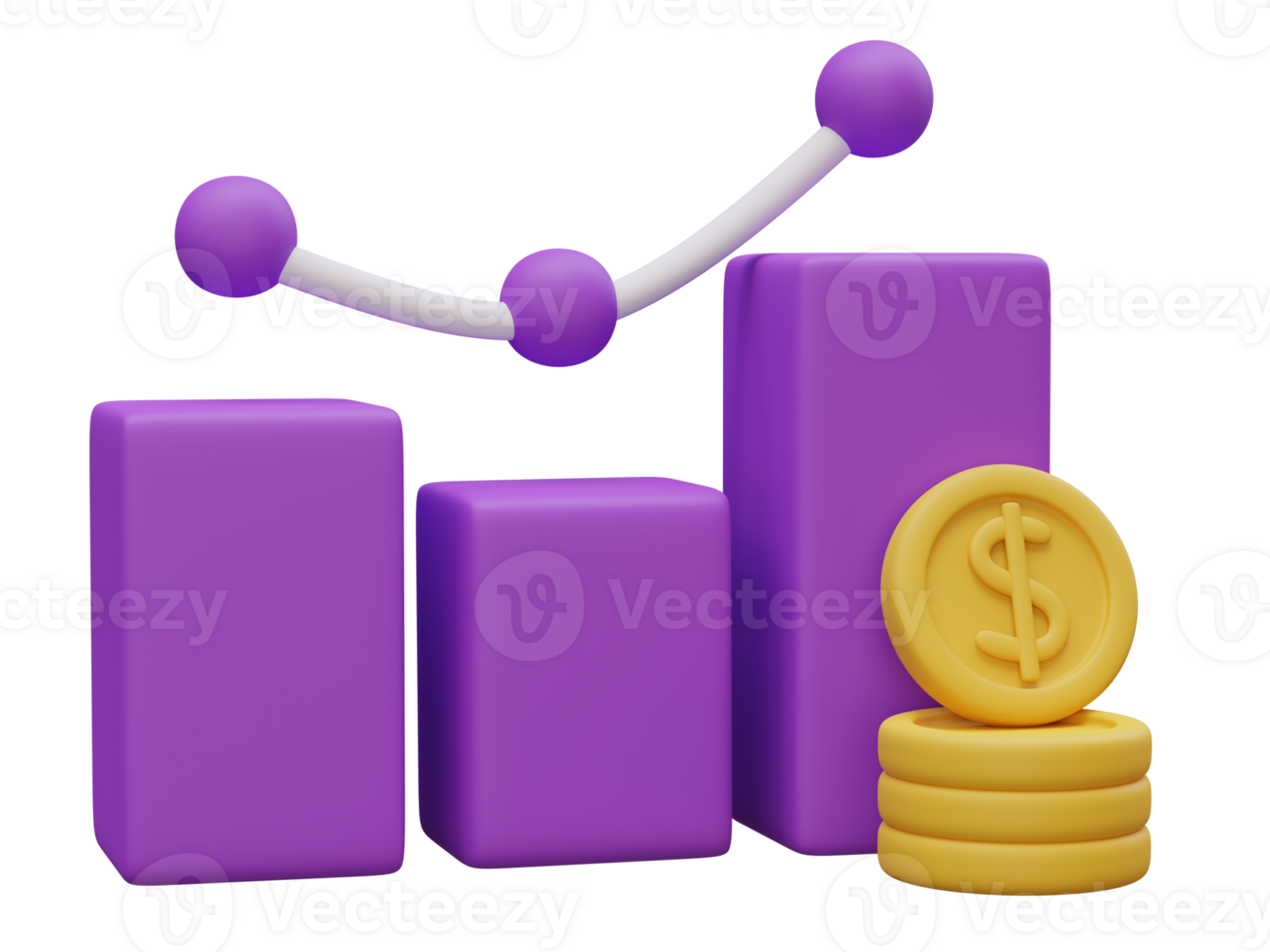 Graph with coins and arrow. Business concept 3D render illustration png