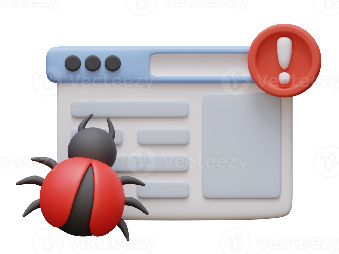 sitio web con error y bicho. cibernético seguridad 3d hacer ilustración png
