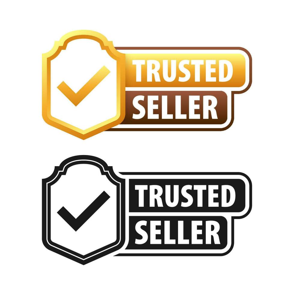 Trusted Seller Label, Best Seller, Premium Member Badge, Verified Seller  Rubber Stamp, Shield Vector Illustration, 3D Realistic Glossy And Shiny  Badge