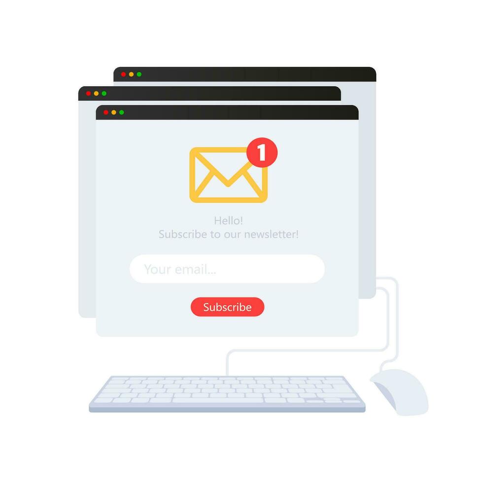 Subscribe for newsletter. Email marketing system. Promotional announcement vector