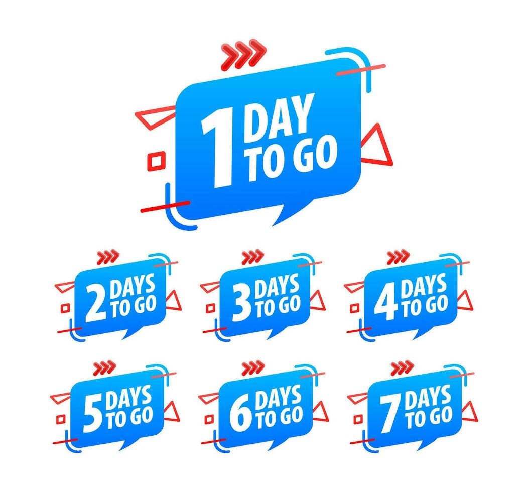 Set Days To Go Badges. Countdown badges. Product limited promo. Day only stock vector