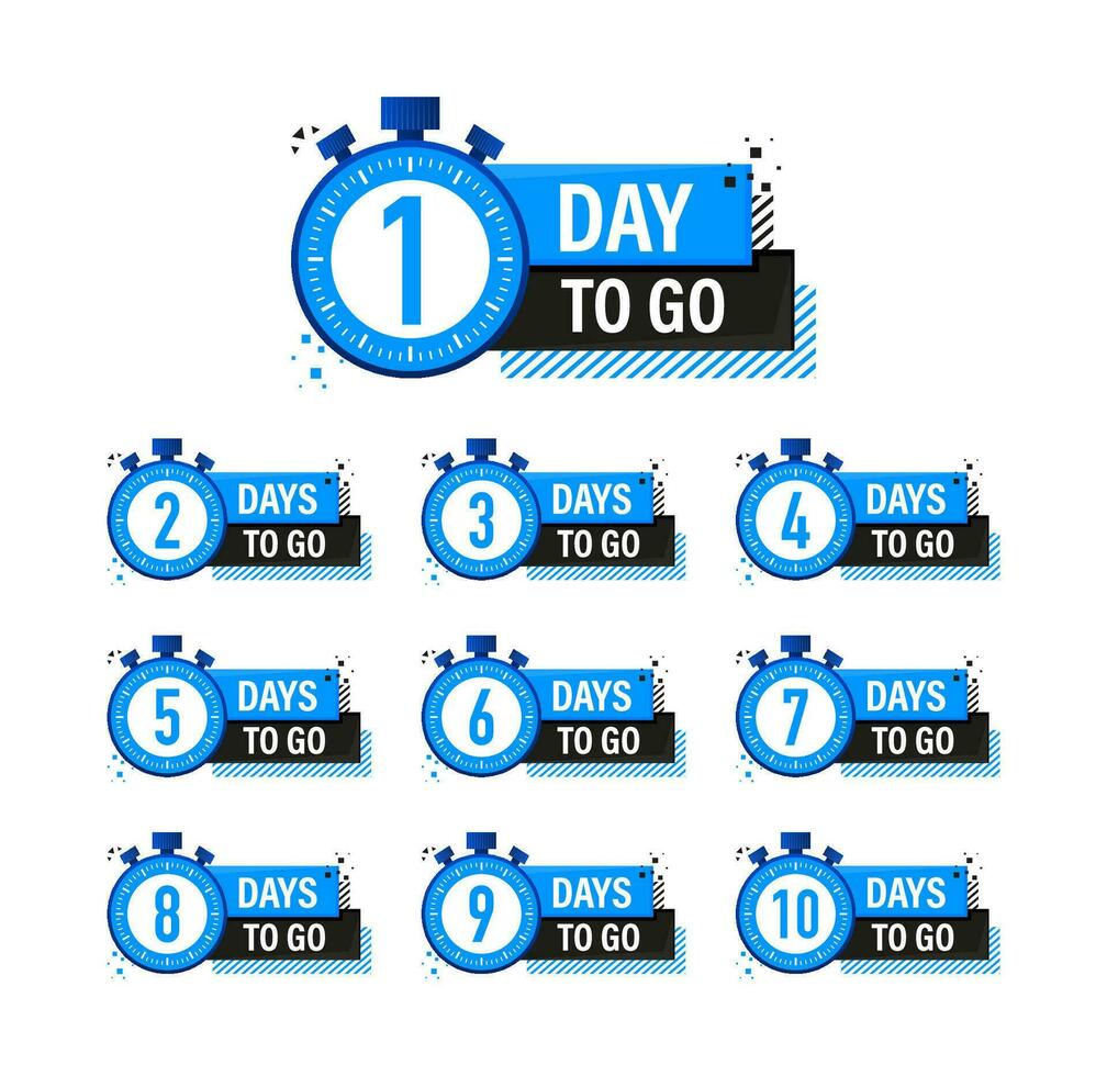 Set Days To Go Badges. Countdown badges. Product limited promo. Day only stock vector