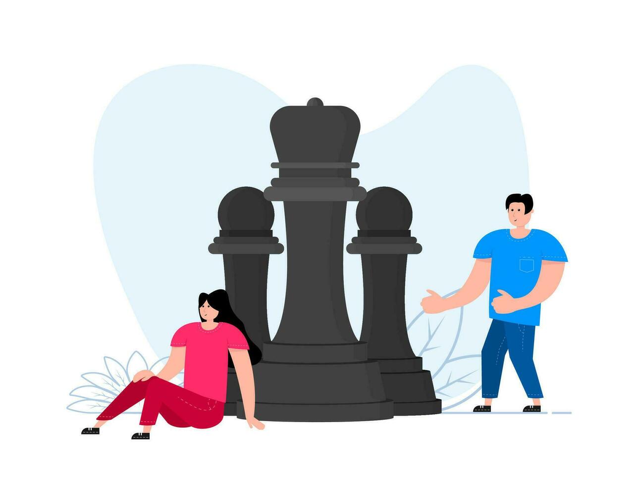 People stand near the chess. Strategies for Success. Chess pieces. Strategy and tactics vector