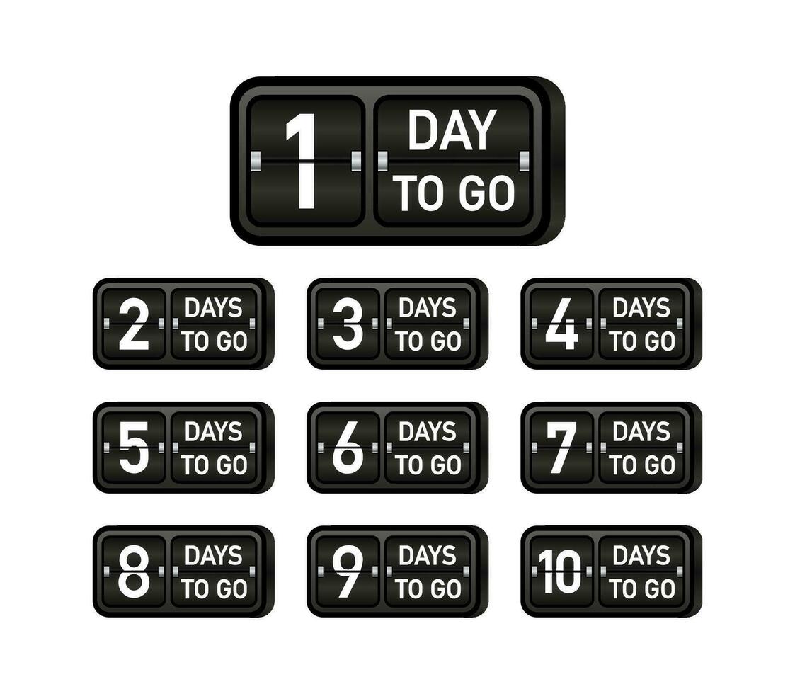 Set Days To Go Badges. Countdown badges. Product limited promo. Day only stock vector