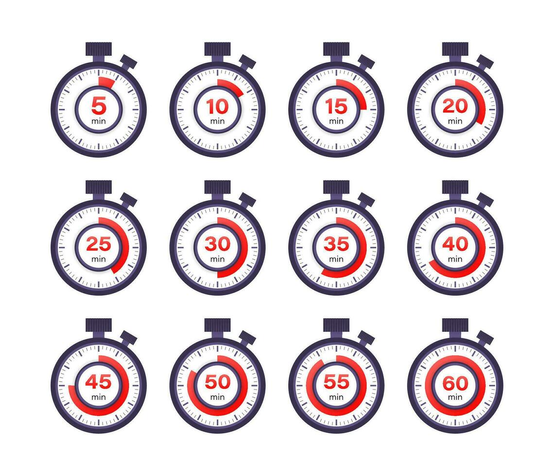 Set Timer, clock, stopwatch. Cooking time. 0 to 60 minutes. vector