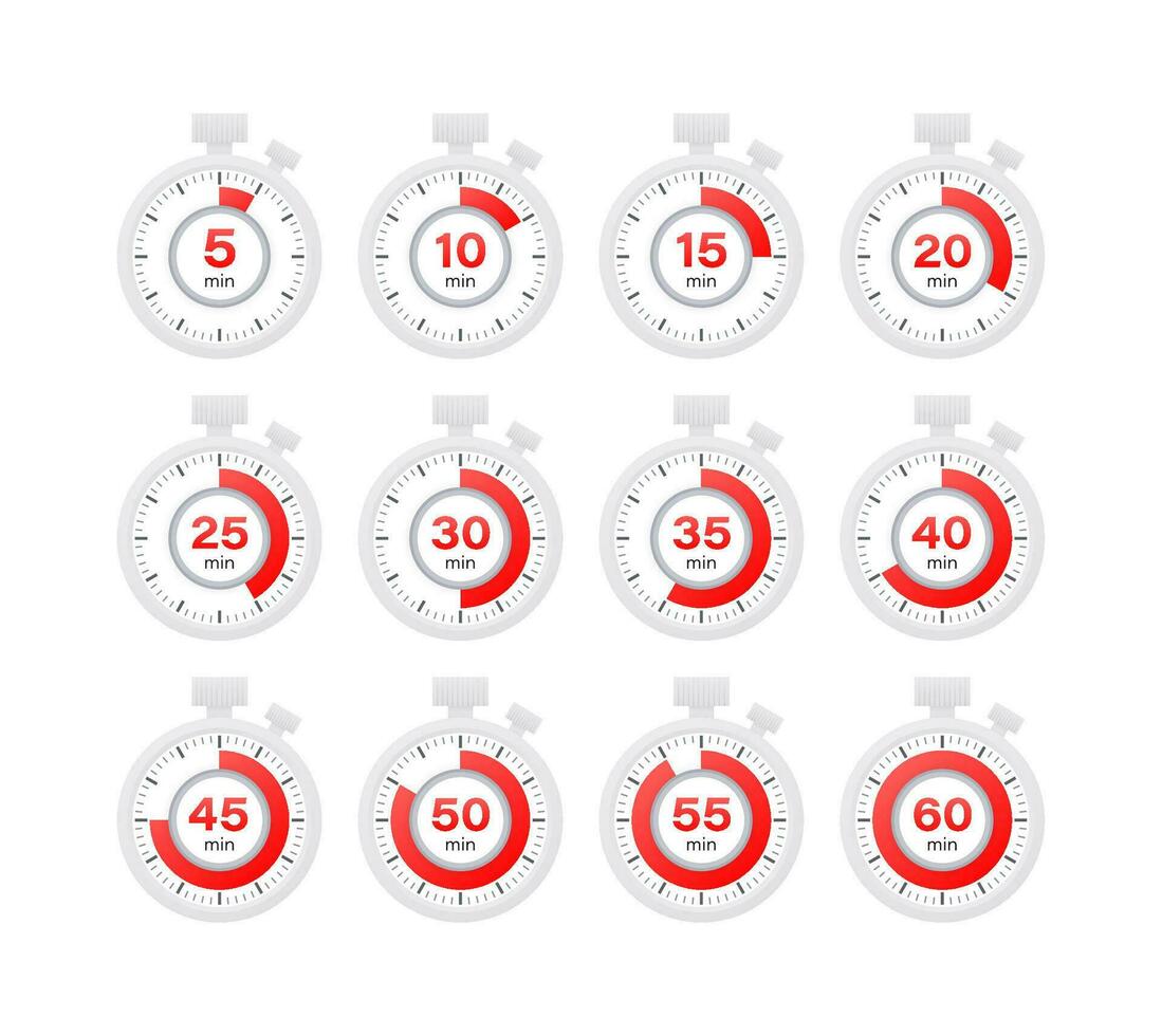 Set Timer, clock, stopwatch. Cooking time. 0 to 60 minutes. vector