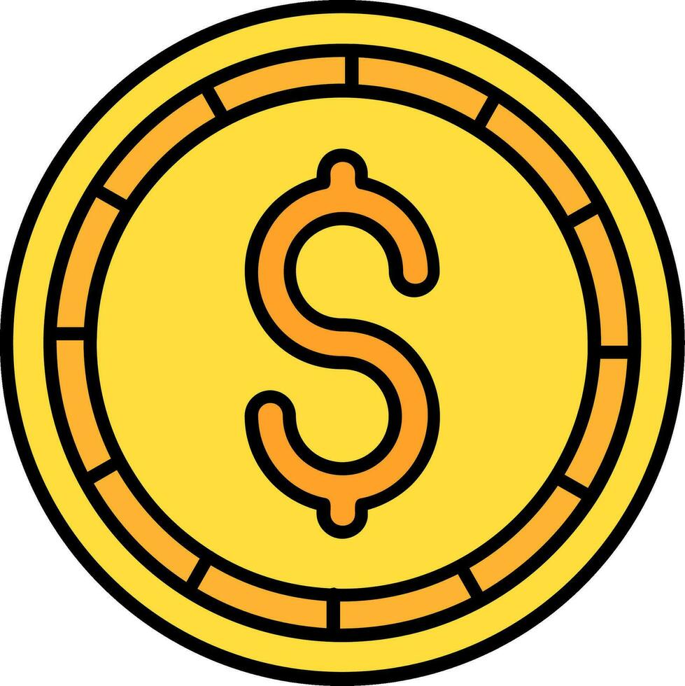 Dollar coin Line Filled Icon vector