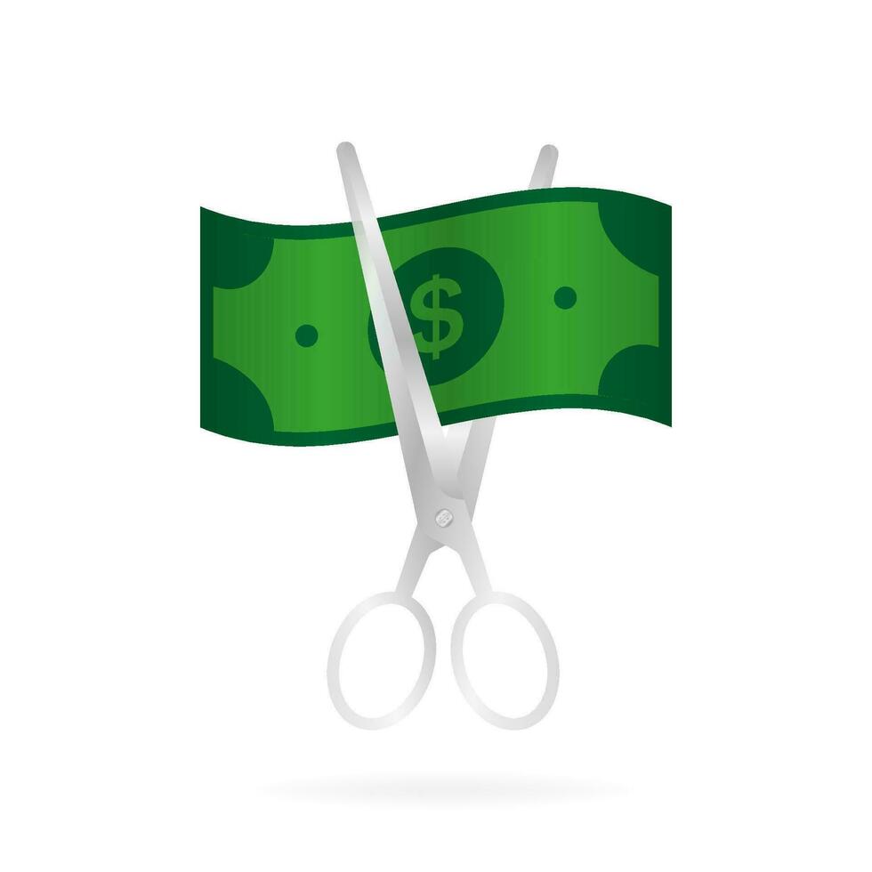 Cartoon icon with scissor money for concept design. Business concept. Vector flat design.