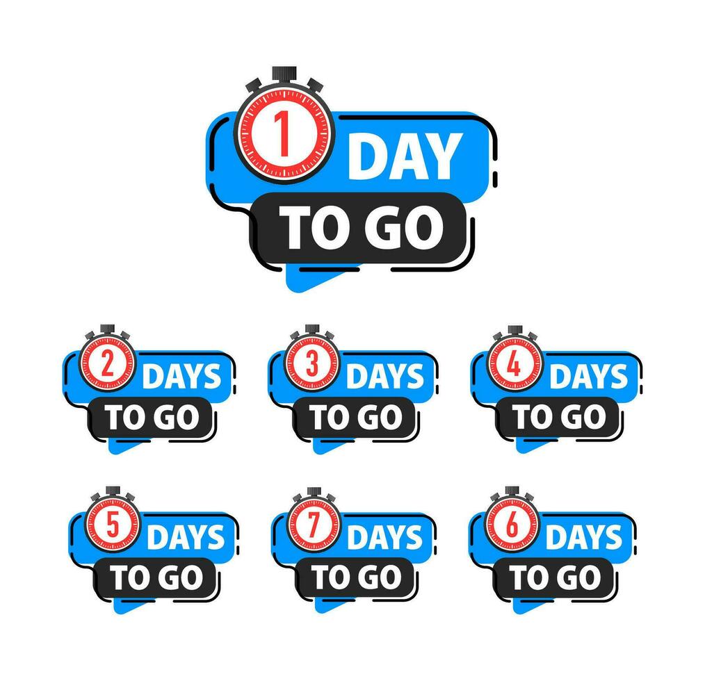 Set Days To Go Badges. Countdown badges. Product limited promo. Day only stock vector