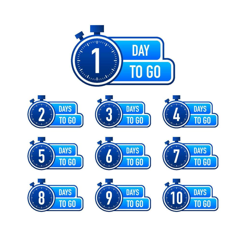 Set Days To Go Badges. Countdown badges. Product limited promo. Day only stock vector