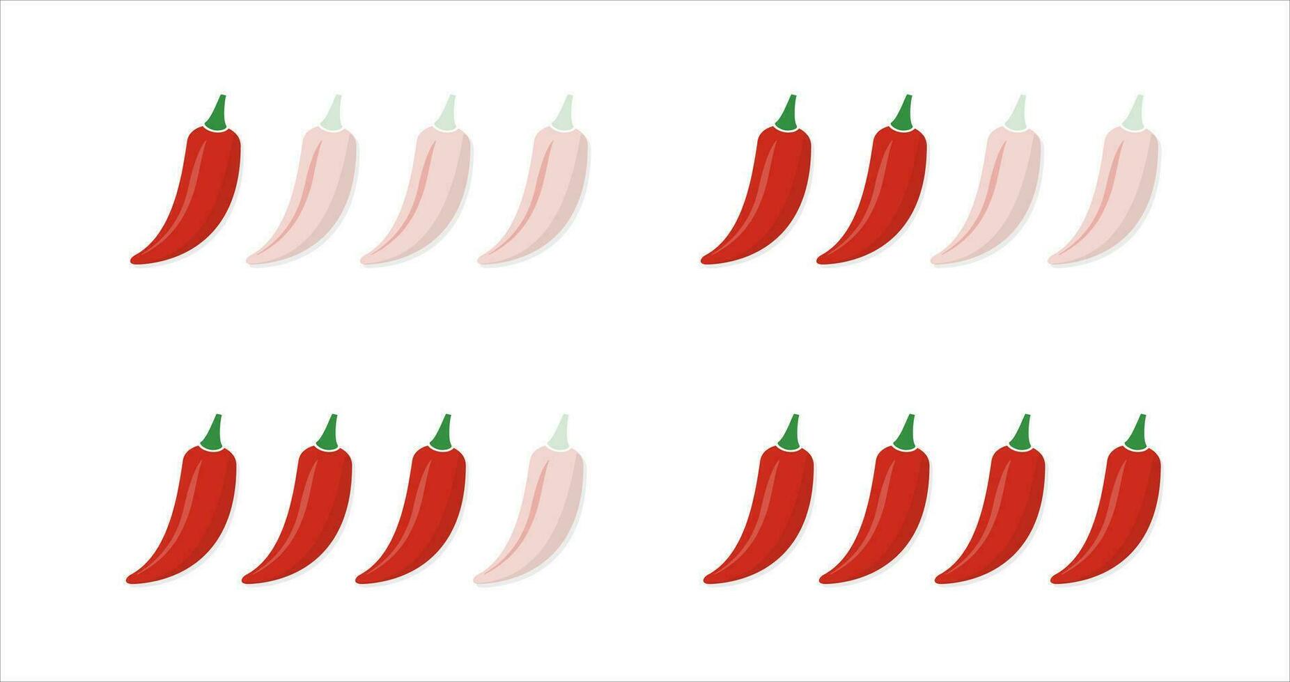 Set of hot red pepper strength scale. Indicator with mild, medium and hot icon positions isolated on white background. vector