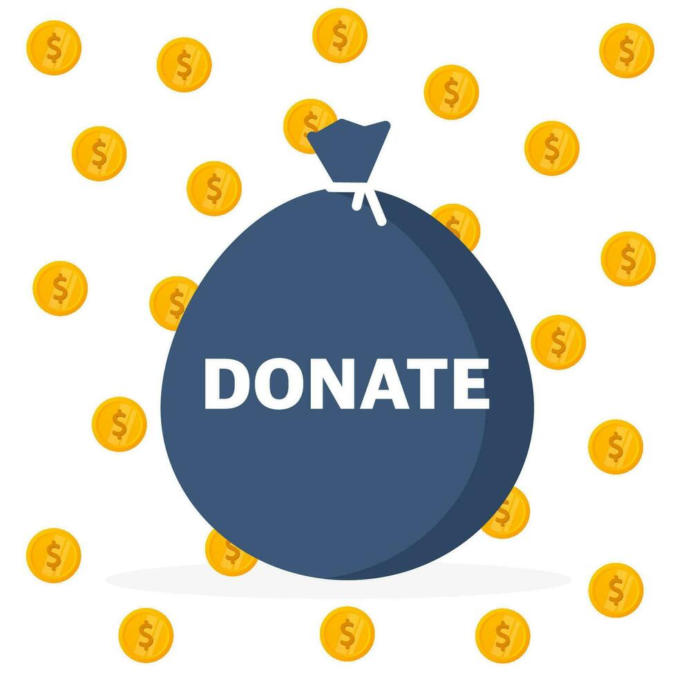 Donation and Charity. Donate money concept. Golden coin fund in money box vector