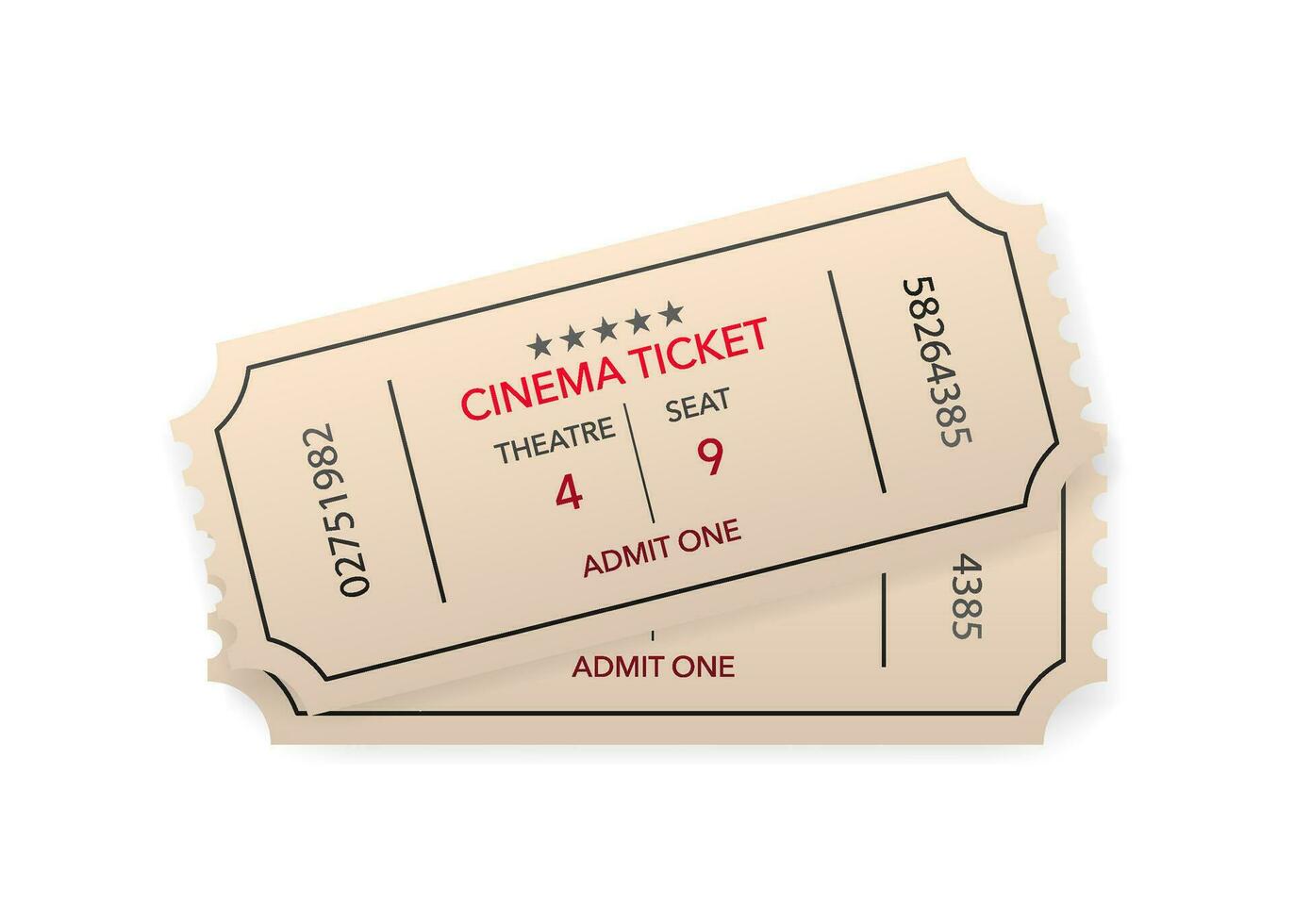 Cinema ticket isolated on white background. Vector illustration.