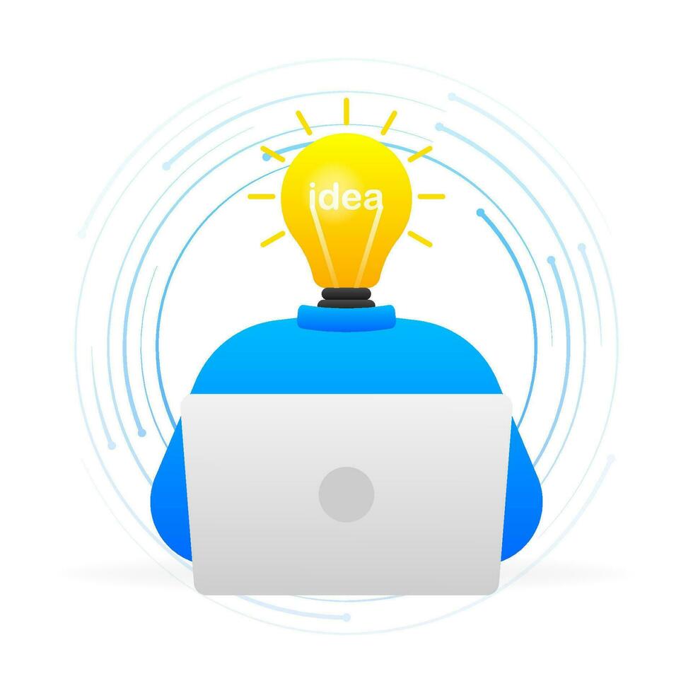 Idea laptop in flat style on light background. Creative concept idea design vector