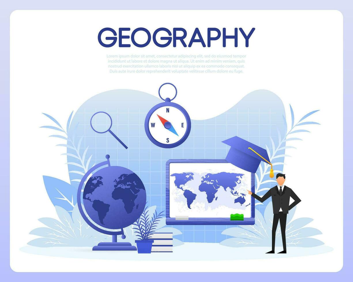geografía lección. historia colegio sujeto. vector ilustración.